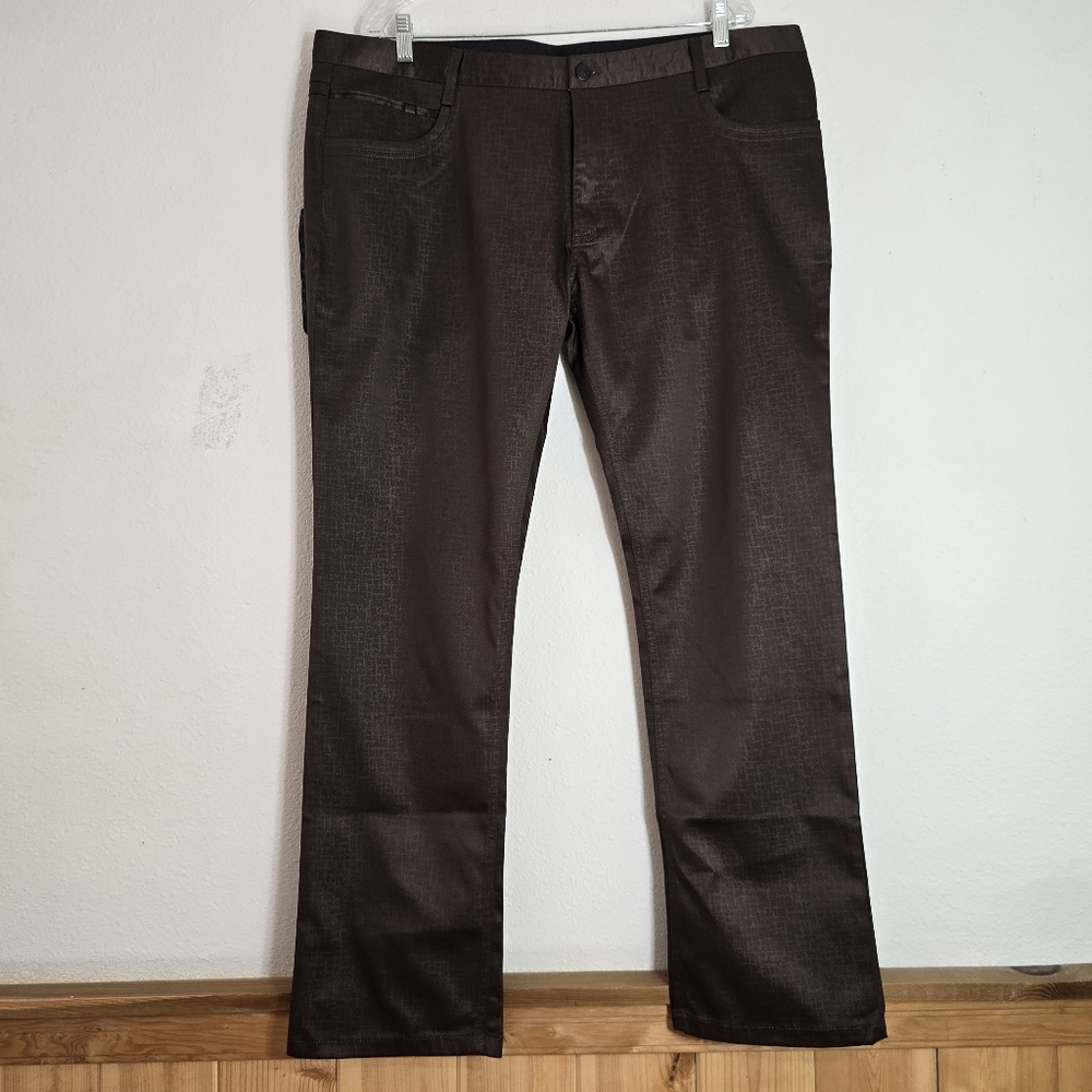 Barabas Italy Handcrafted Men 40 Coffee Gator Skin Pattern Tapered WorkPants NWT